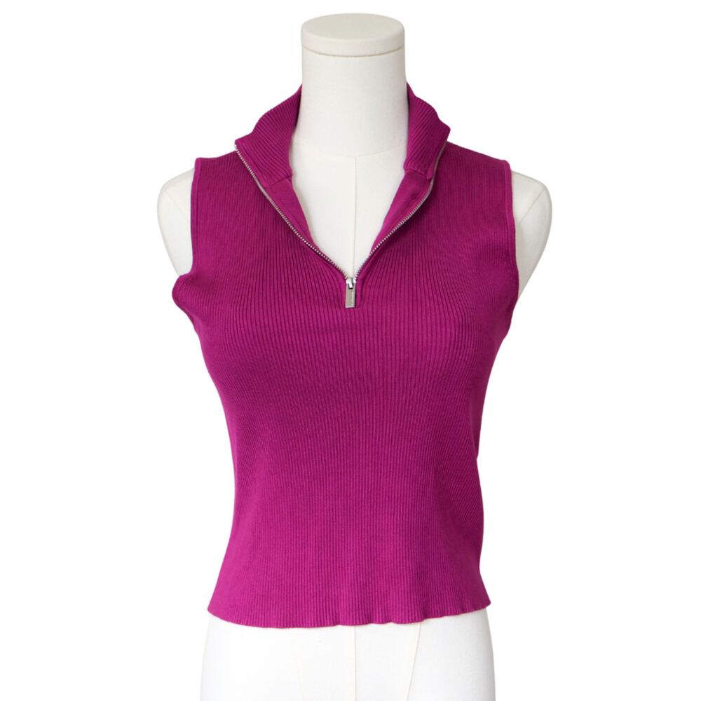 Calvin Klein Jeans Women's Sleeveless Quarter Zip Fuchsia Small - Picture 1 of 7